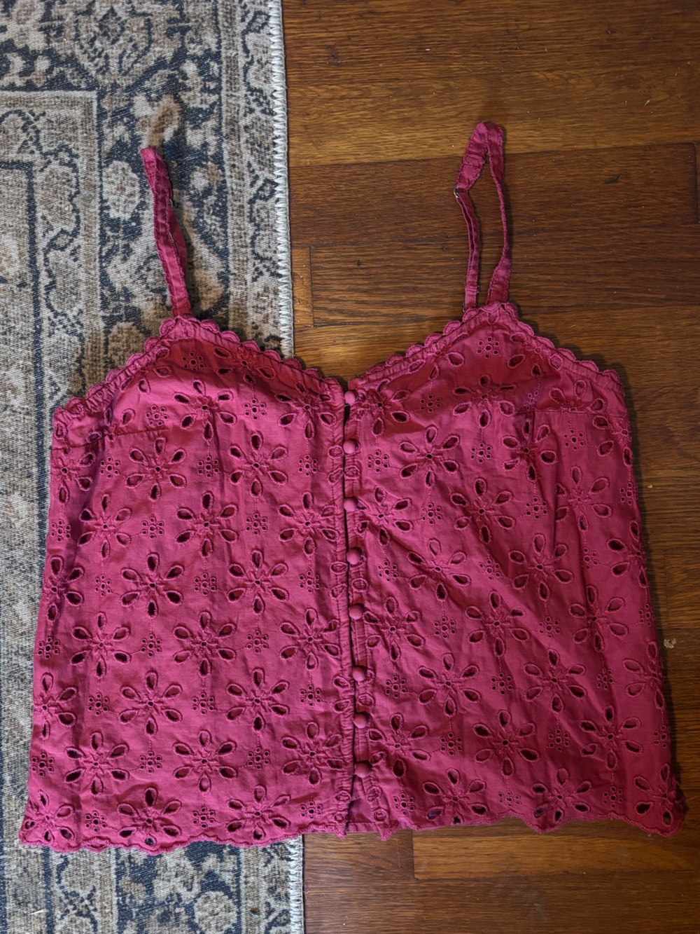 A&F Eyelet Spaghetti Strap Top in Deep Raspberry
